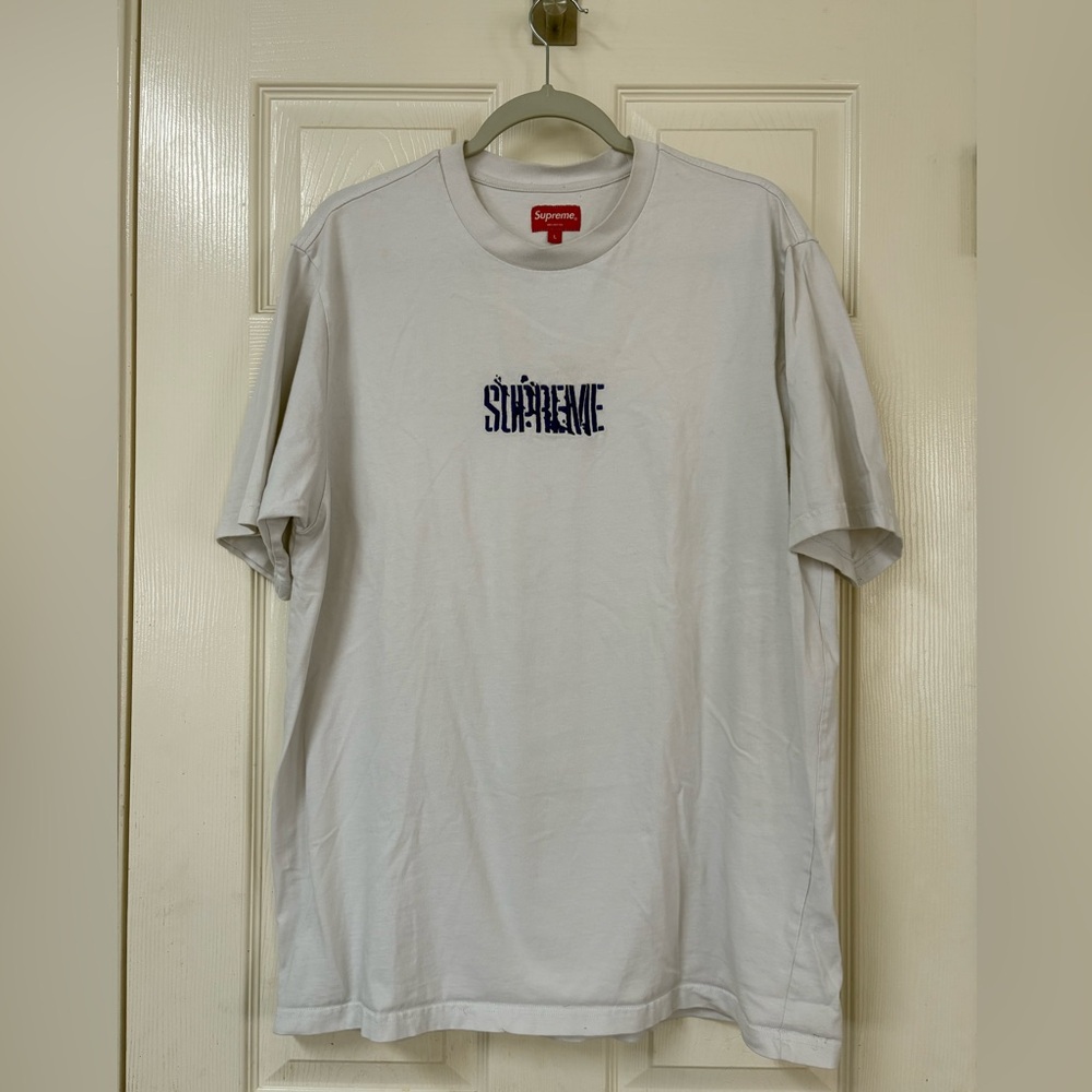 SS21 Supreme Splatter Logo Blue White Tee T Shirt Size Large L Streetwear  #040